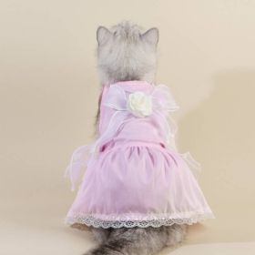 Spring And Summer Dog Clothes Cat Clothing Pet Cotton Floral Slip Dress Mesh Skirt Dress (Option: Classic Style Pink Dress-L)